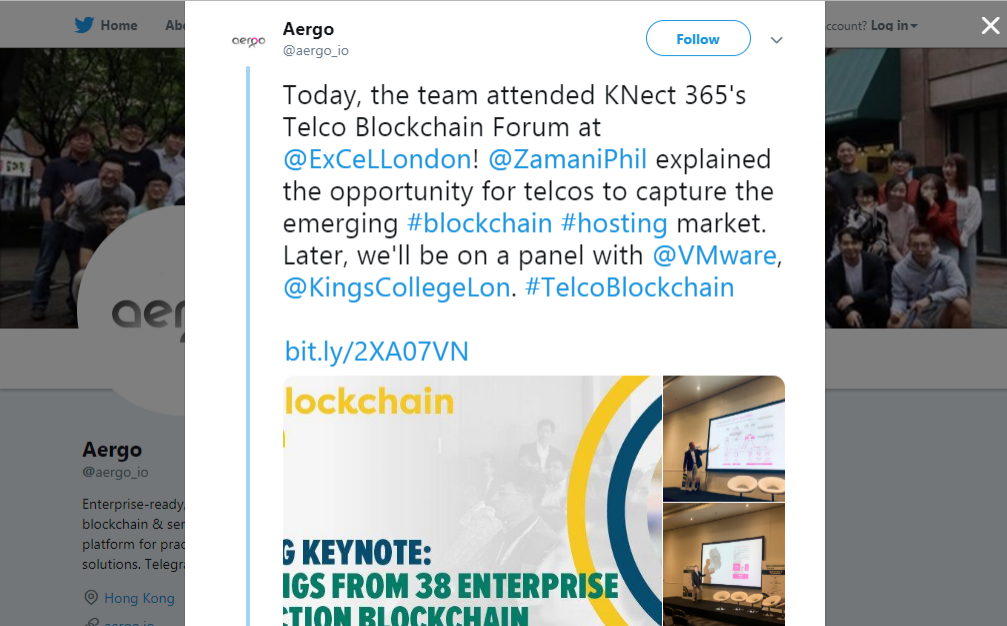 Команда AERGO на форуме KNect 365’s Telco Blockchain в Лондоне