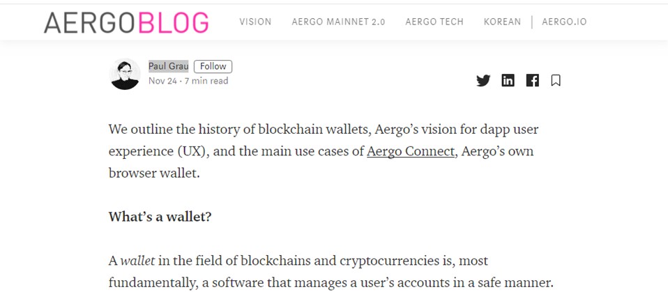 Aergo Connect: Blockchain Wallet UX Соображения. Статья от Paul Grau