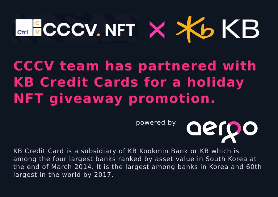 Команда CCCV team создала партнерство с KB Credit Cards для проведения праздничной акции по раздаче подарков NFT