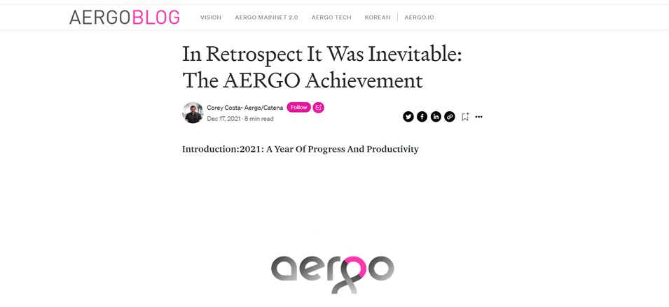 Оглядываясь назад, это было неизбежно: Достижения AERGO: статья в medium от Corey Costa