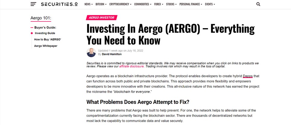 Инвестирование в Aergo (AERGO) — все, что вам нужно знать: статья Дэвида Гамильтона, Securities.io