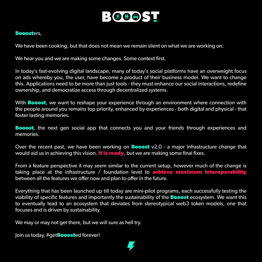 Сообщение от команды BOOOST