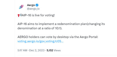 Голосование по AIP-16 открыто: твит Aergo Official