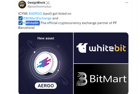 Токены $AERGO прошли листинг на биржах BitMartExchange и WhiteBit: пост от DesignBlock